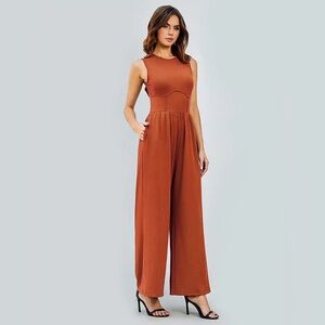 Cider Solid Sleeveless Wide Leg Jumpsuit